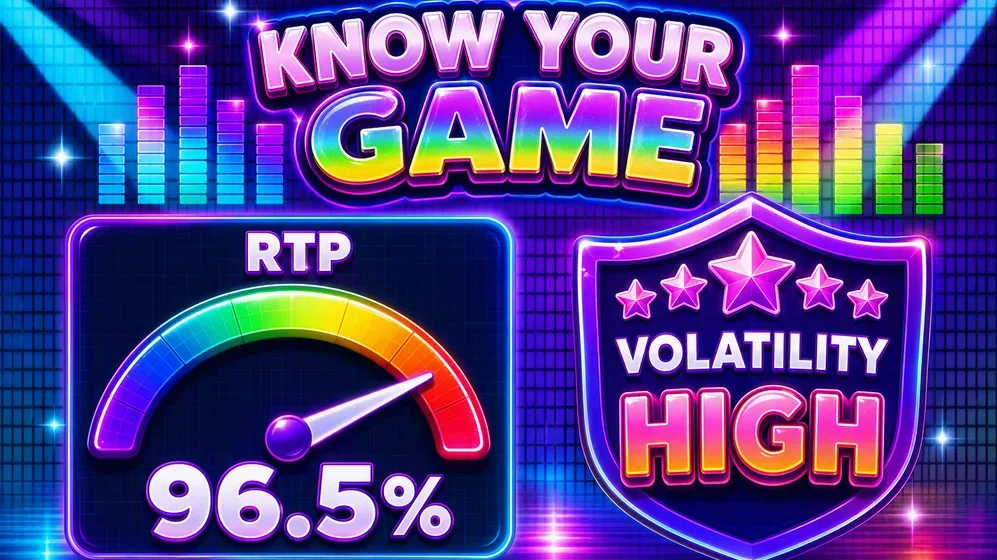 RTP percentage meter alongside a high volatility rating